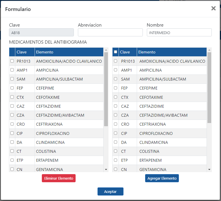 Form to create Antibiograms with Interlab software for clinical analysis laboratories
