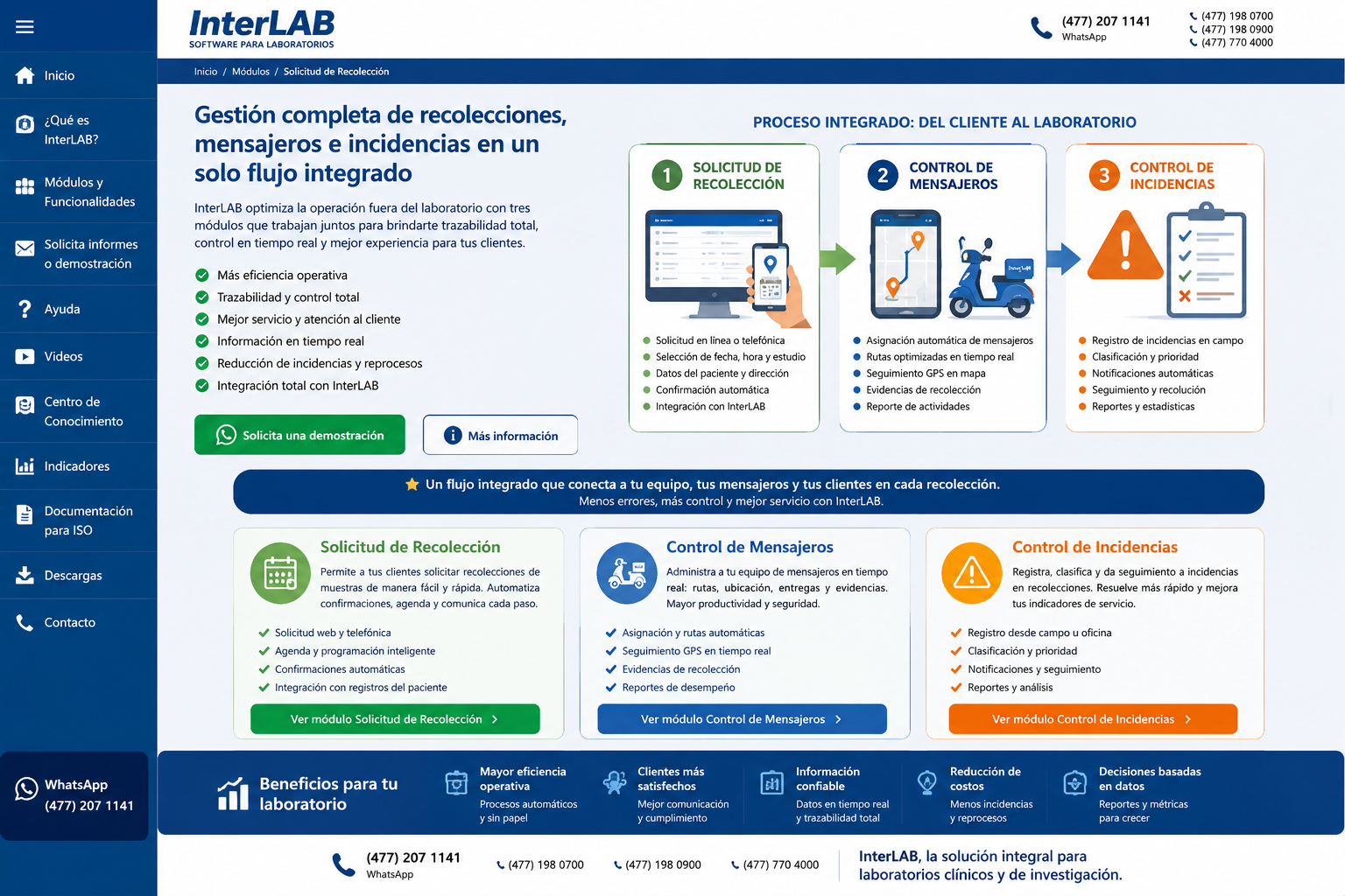 Proceso integrado de Solicitud de Recolección, Control de Mensajeros y Control de Incidencias en InterLAB